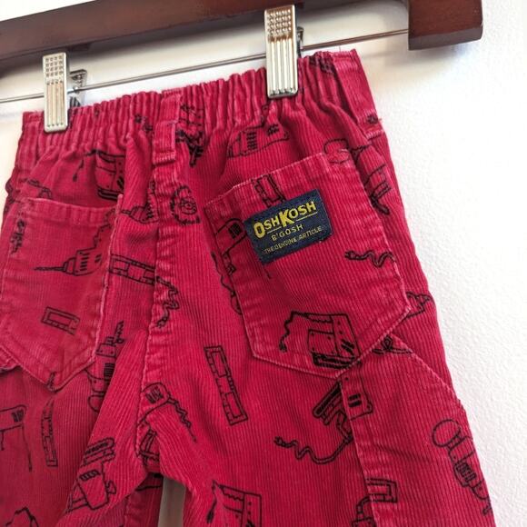 Vtg Oshkosh Bgosh Pants Boy Sz 4 90s Red Power Tools Corduroy Classic Rare Print - Picture 2 of 7